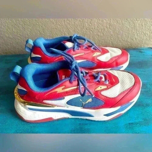 PUMA RS-Fast RWB JR Boys Youth Athletic Shoes Size 6 White Red Blue Gold - Picture 4 of 11